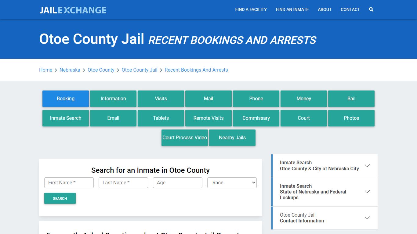 Otoe County Jail Recent Bookings And Arrests - Jail Exchange