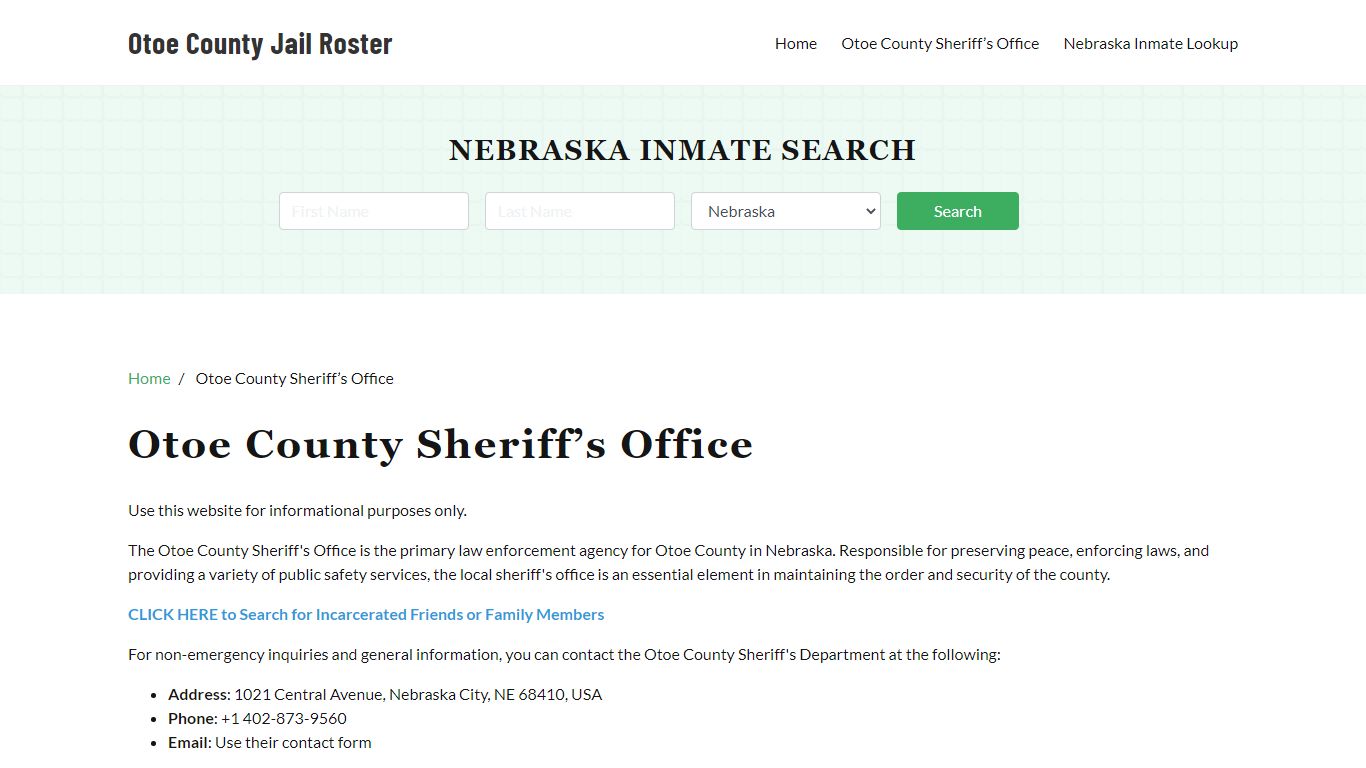 Otoe County Sheriff Office, NE, Arrest Warrants Search