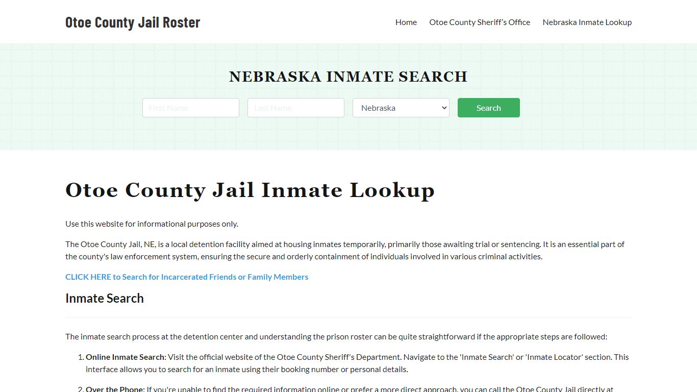 Otoe County Jail Roster Lookup, NE, Inmate Search