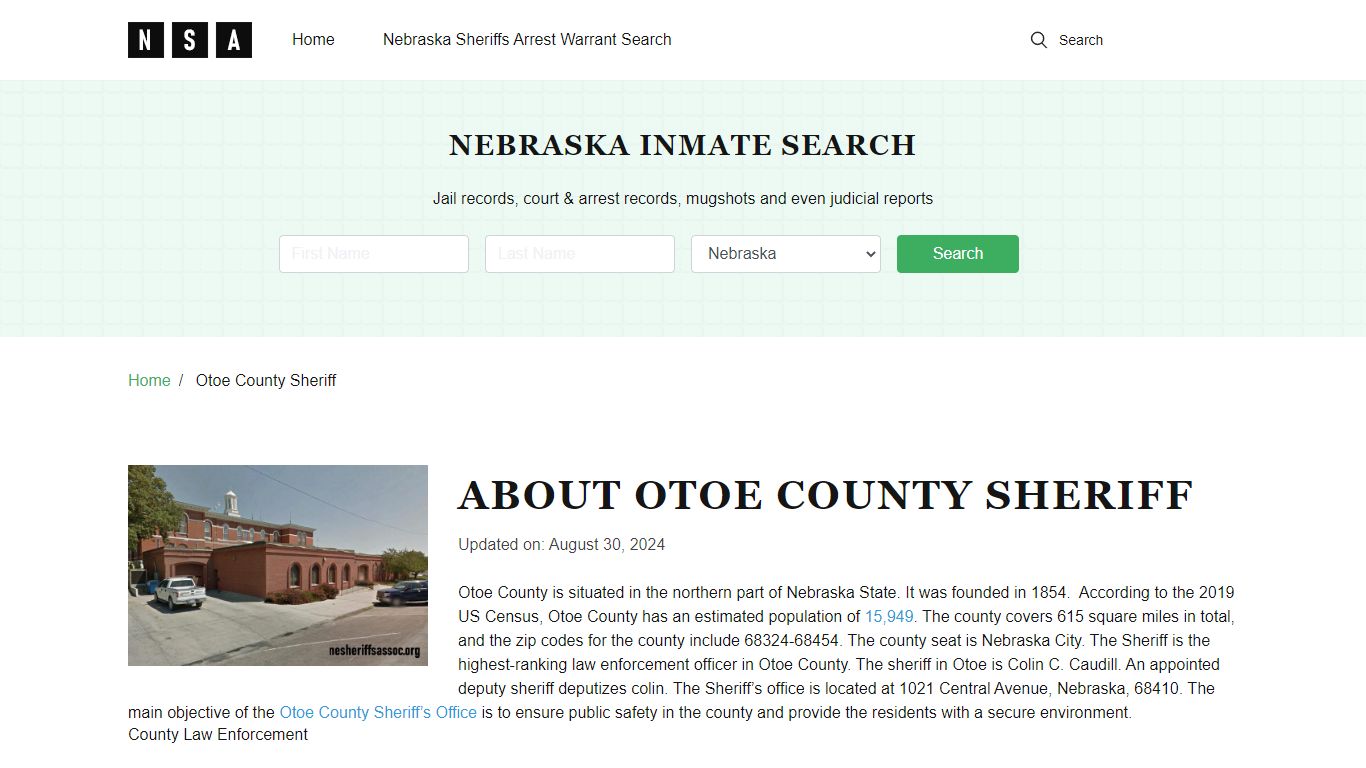 Otoe County Sheriff, Nebraska and County Jail Information