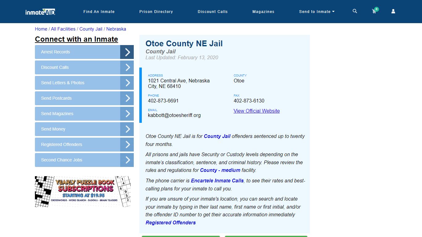 Otoe County NE Jail - Inmate Locator